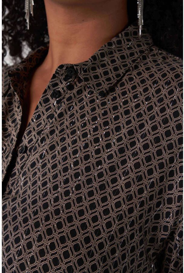 MS Mode blouse met all over print zand zwart