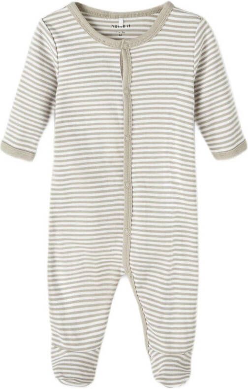 NAME IT BABY pyjama NBNNIGHTSUIT set van 2 met streepdessin grijsgroen