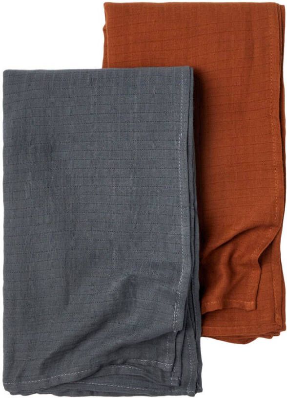 NAME IT BABY NBNRENEE hydrofiele doek 120x120 cm set van 2 antraciet terra