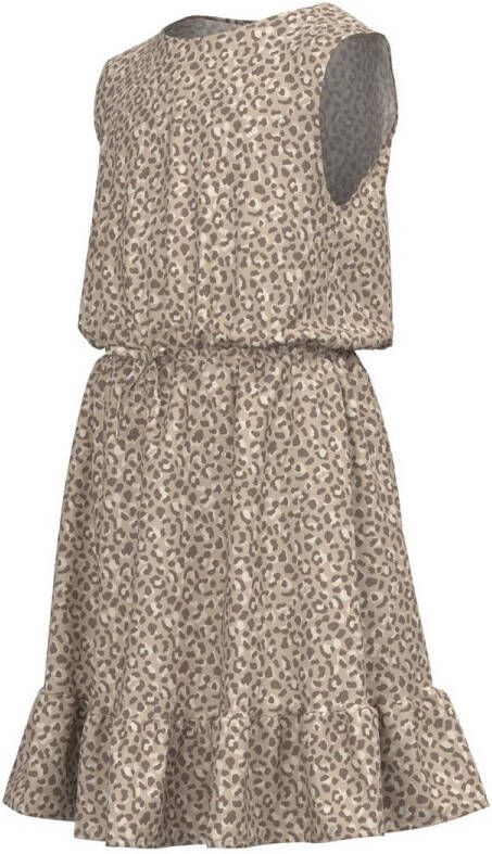 NAME IT KIDS jurk NKFVINAYA SPENCER FFFF van gerecycled polyester zand