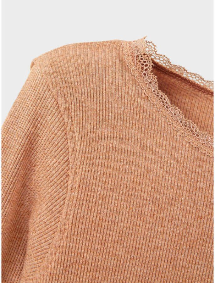 NAME IT KIDS ribgebreide longsleeve NKFKAB met katoen camel