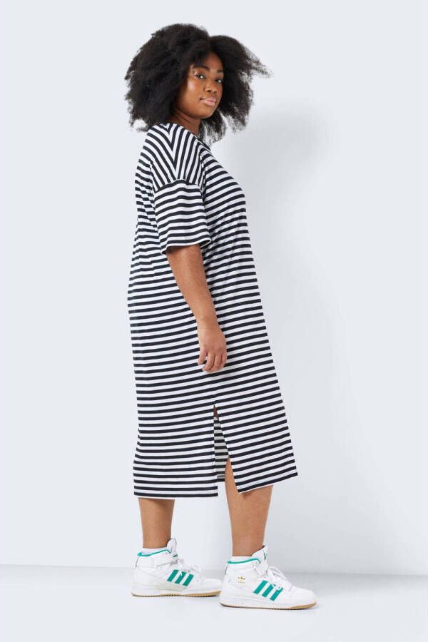 NOISY MAY Curve gestreepte T-shirtjurk NMMAYDEN zwart wit