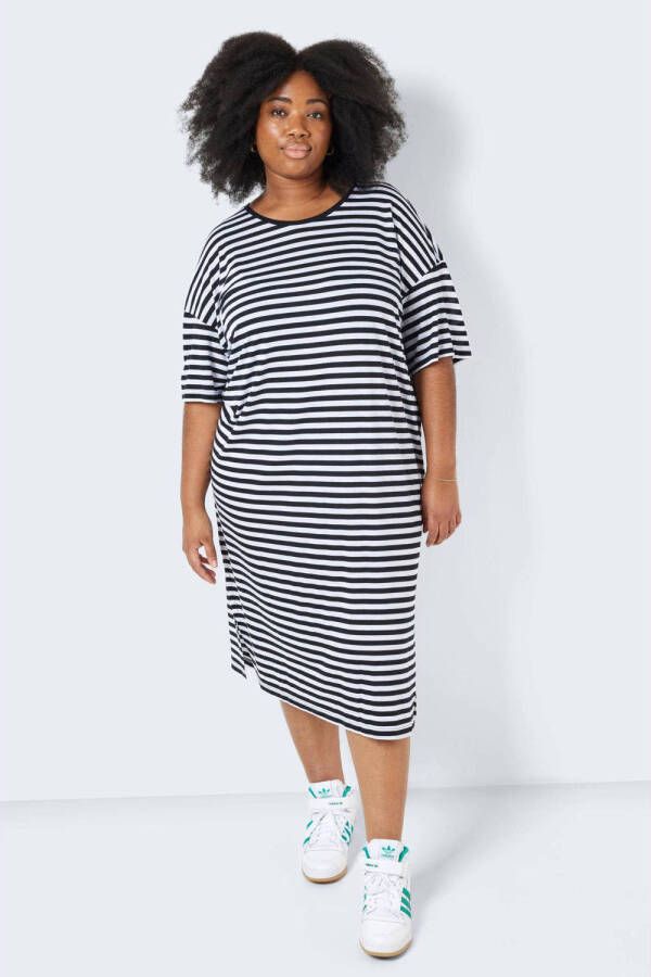 NOISY MAY Curve gestreepte T-shirtjurk NMMAYDEN zwart wit