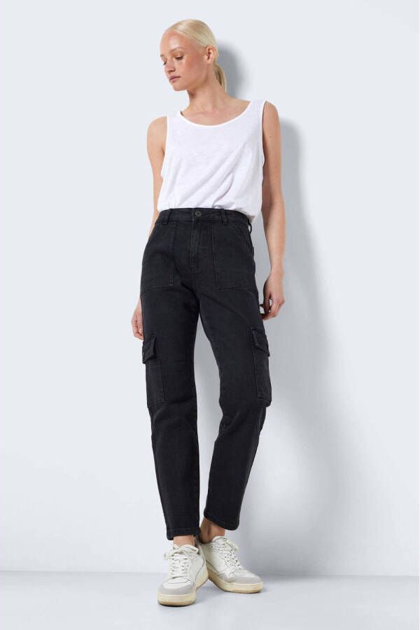 NOISY MAY high waist slim fit cargo jeans NMMONI zwart