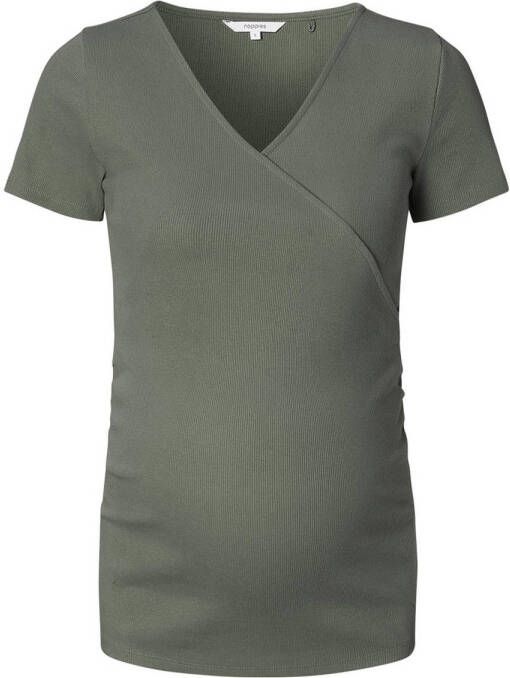 Noppies ribgebreid zwangerschapsshirt Sanson olijfgroen T-shirt Dames Stretchkatoen V-hals XXL - Foto 2