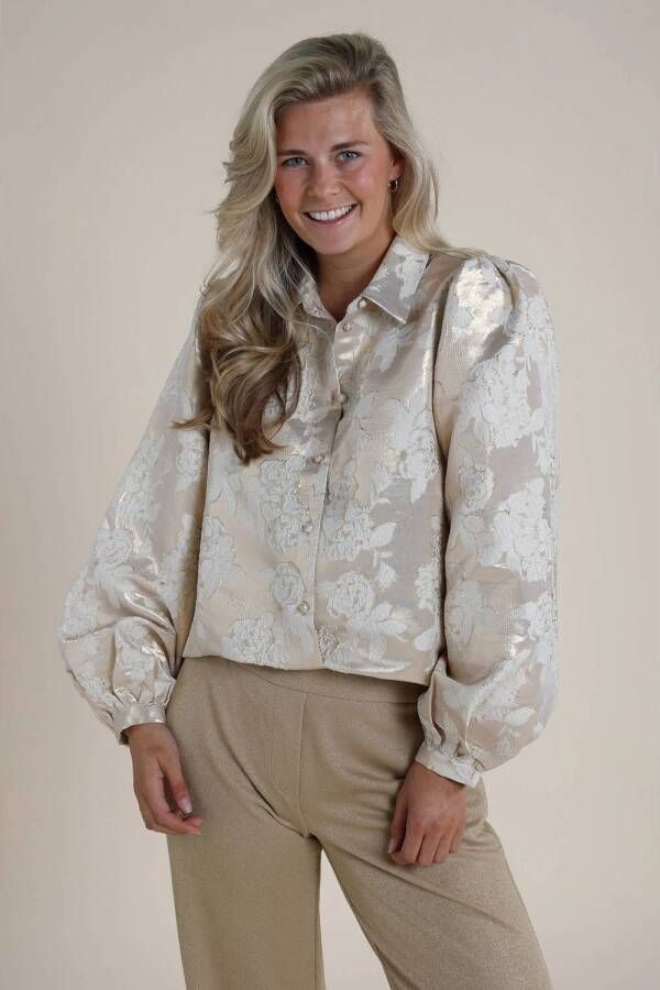 NUKUS blouse Lettie met 3D applicatie goud wit