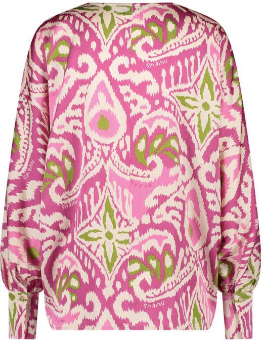 NUKUS blouse Roos met all over print roze groen wit