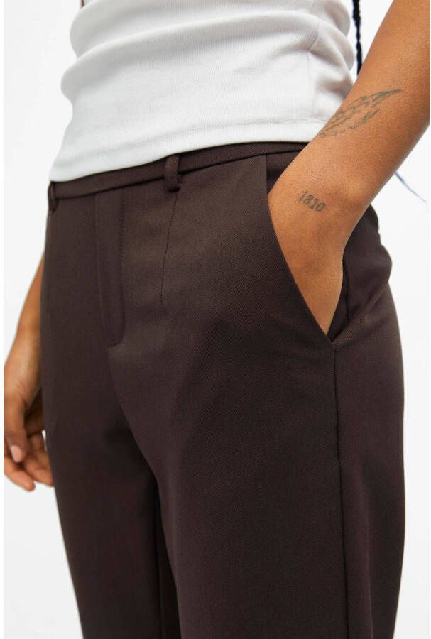OBJECT cropped slim fit pantalon OBJLISA van gerecycled polyester donkerbruin - Foto 2