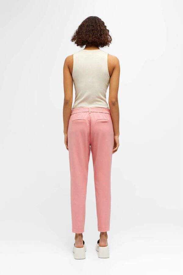OBJECT cropped slim fit pantalon OBJLISA van gerecycled polyester roze