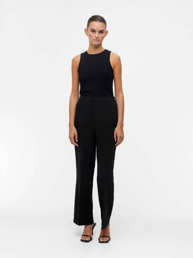 OBJECT high waist wide leg pantalon OBJSIGRID van gerecycled polyester zwart