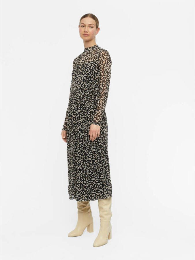 OBJECT jurk OBJMARIANN van gerecycled polyester zwart zand