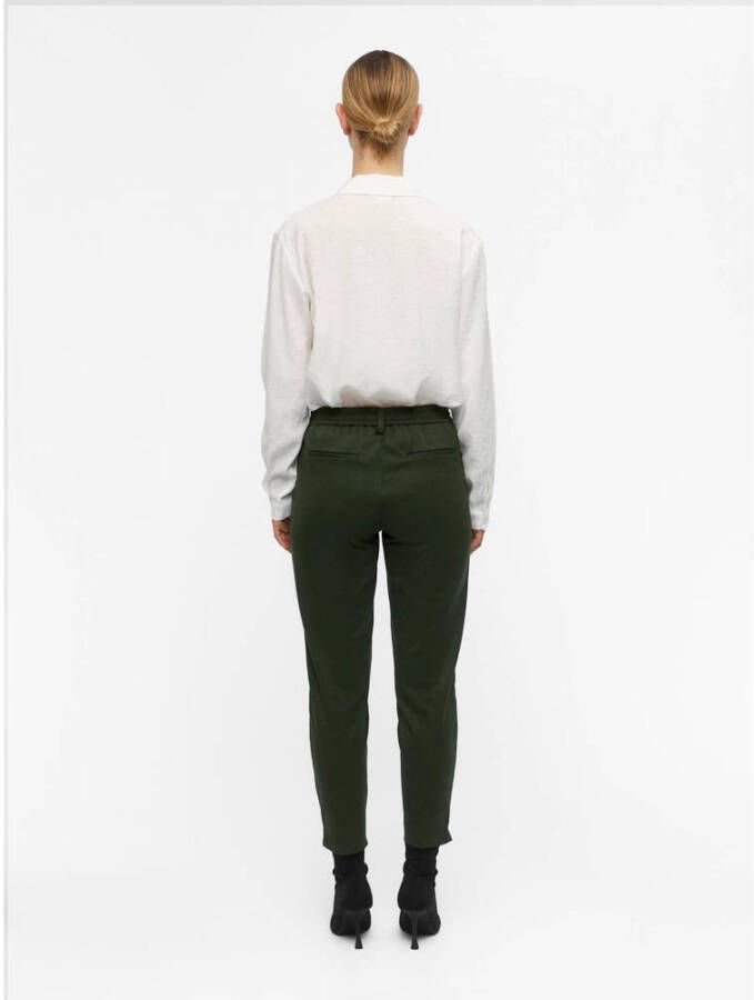 OBJECT cropped slim fit pantalon OBJLISA van gerecycled polyester donkergroen