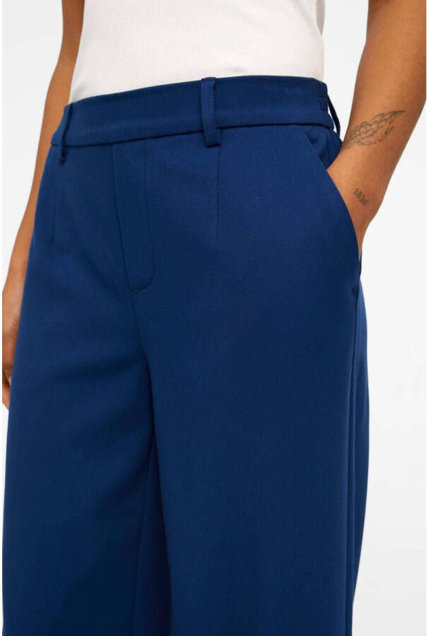 OBJECT wide leg pantalon OBJLISA van gerecycled polyester donkerblauw