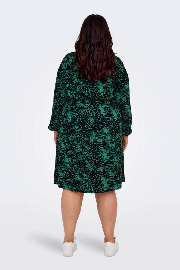 ONLY CARMAKOMA blousejurk CAROTTELIA met all over print en ceintuur groen zwart