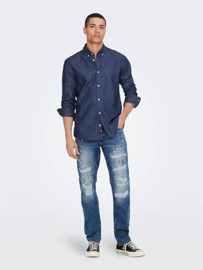ONLY & SONS regular fit overhemd ONSDAY donkerblauw