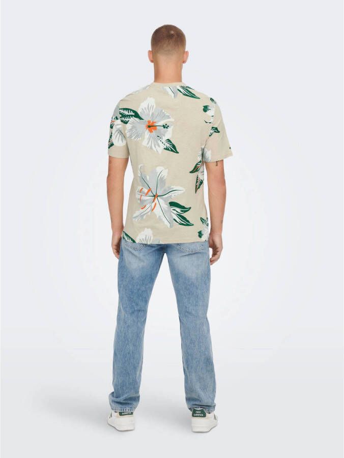 ONLY & SONS regular fit T-shirt ONSKLOP met all over print silver lining