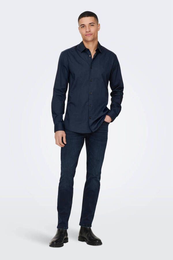 ONLY & SONS slim fit overhemd ONSANDY donkerblauw