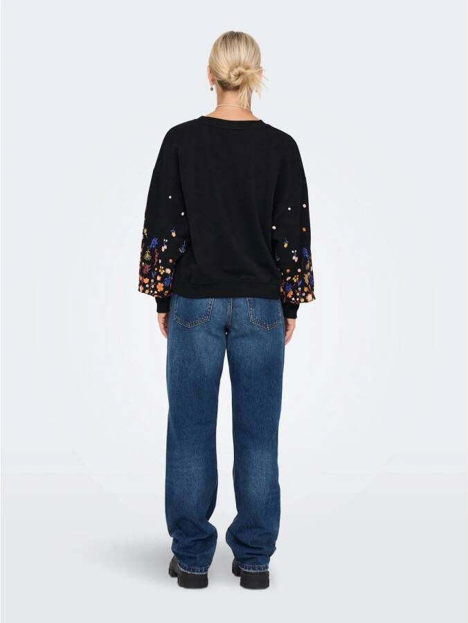 ONLY gebloemde sweater ONLBROOKE zwart oranje