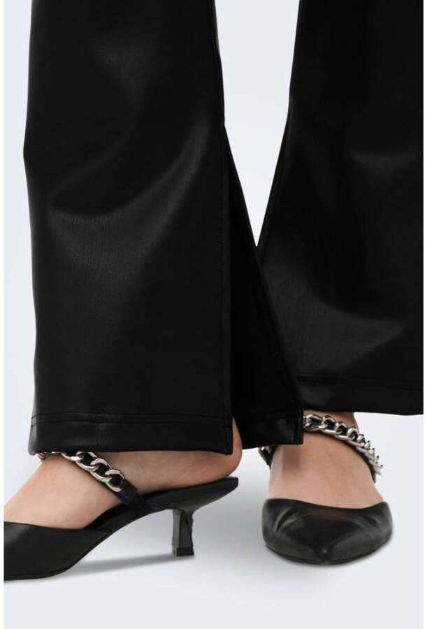 ONLY imitatieleren high waist flared broek ONLSTAR zwart
