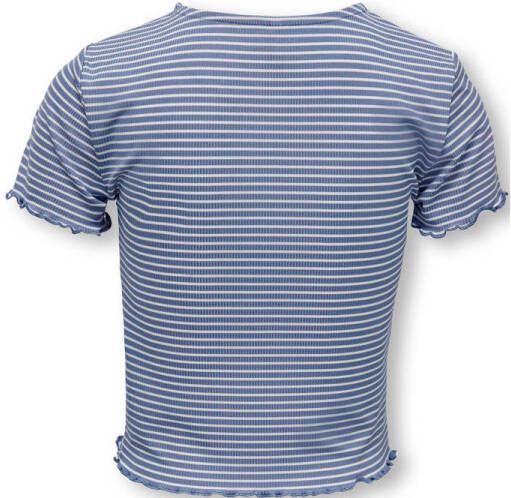 Only KIDS GIRL gestreept ribgebreid T-shirt KOGWILMA LIFE van gerecycled polyester blauw wit Meisjes Gerecycled polyester (duurzaam) Ronde hals 146 152