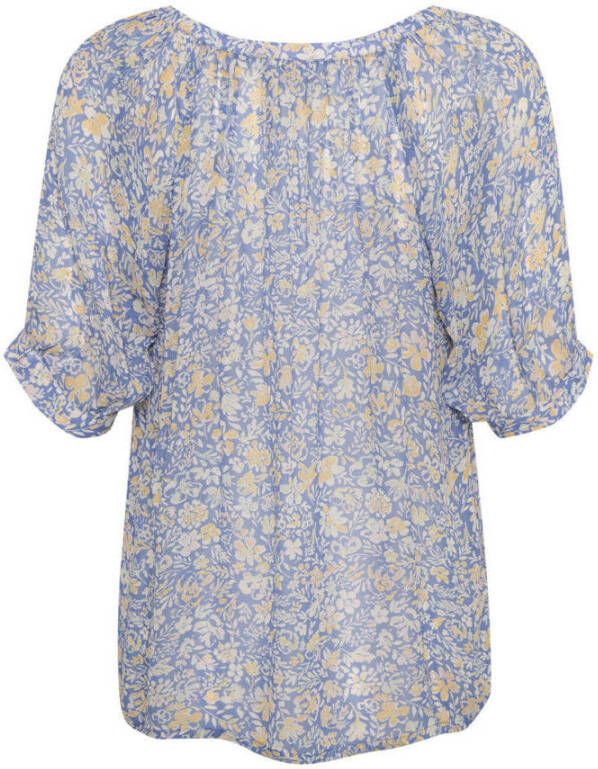 Part Two gebloemde geweven top PopsyPW blauw geel beige