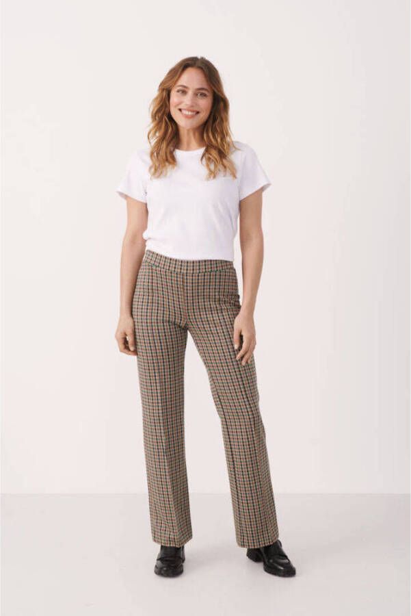 Part Two geruite regular fit pantalon Pontas beige groen zwart