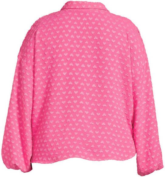 PIECES Curve blouse PCMAIKEN met hartjes en 3D applicatie roze