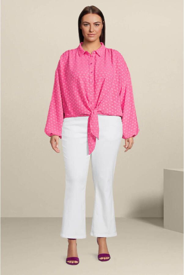 PIECES Curve blouse PCMAIKEN met hartjes en 3D applicatie roze