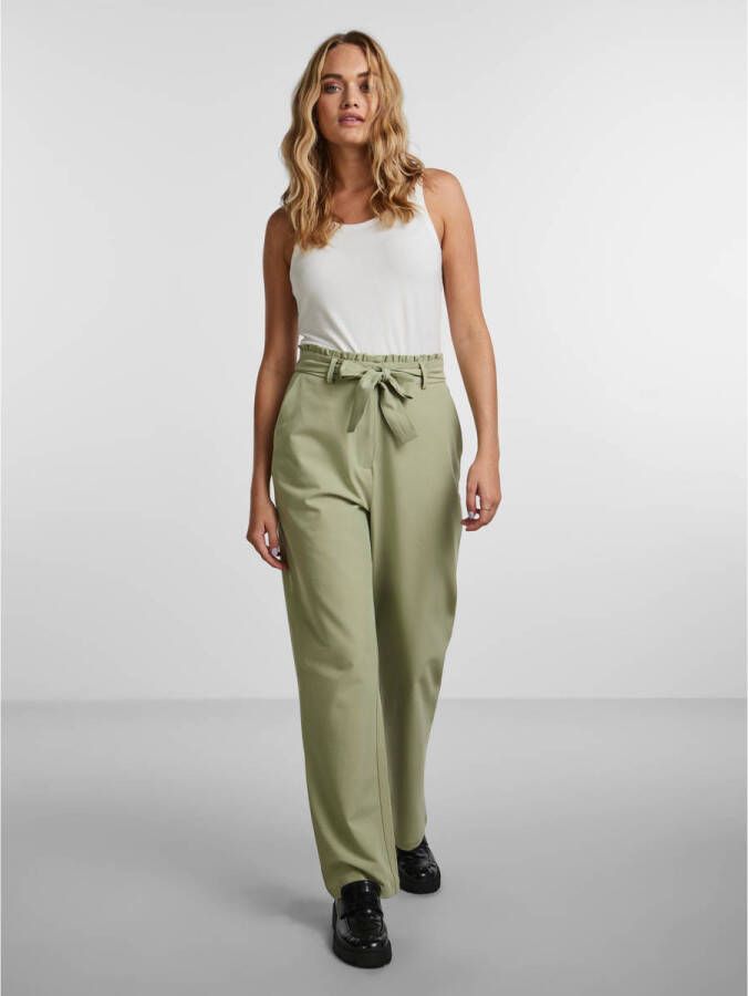 PIECES high waist straight fit pantalon groen - Foto 3