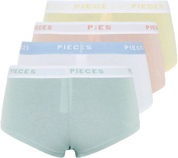 PIECES short PCLOGO (set van 4) groen geel roze wit