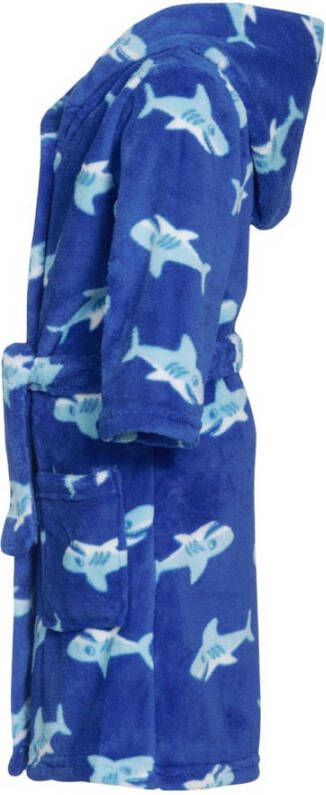 Playshoes fleece badjas Shark met haai dessin blauw lichtblauw