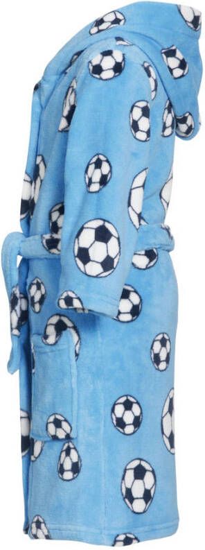 Playshoes fleece badjas Soccer met voetbal dessin lichtblauw