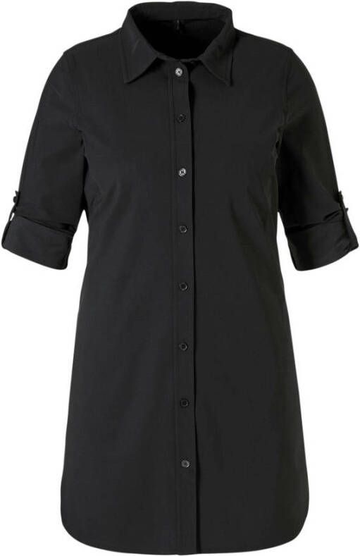 Plus Basics lange blouse van travelstof zwart