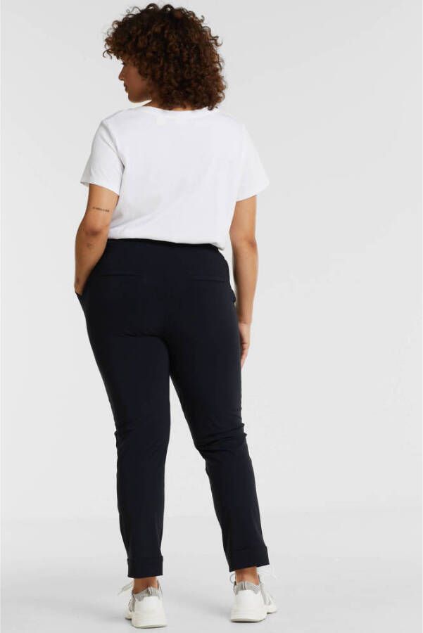 Plus Basics slim fit broek van travelstof donkerblauw