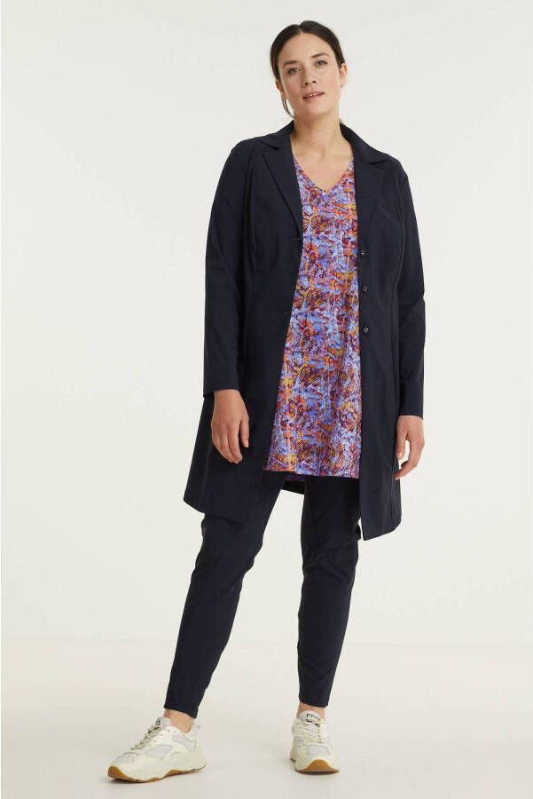 Plus Basics tapered fit broek van travelstof donkerblauw - Foto 3