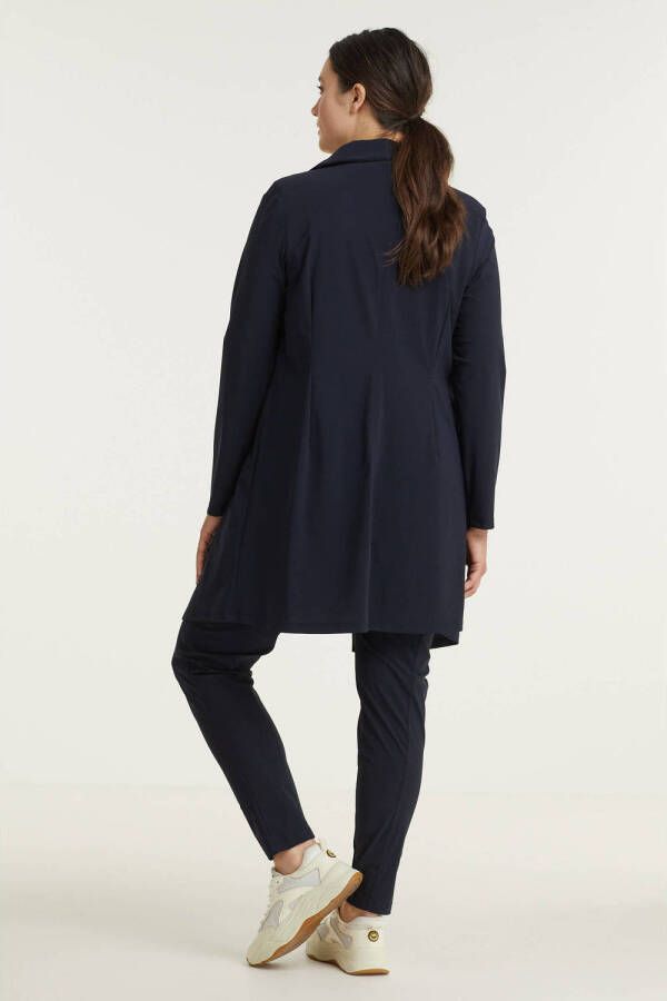 Plus Basics tapered fit broek van travelstof donkerblauw - Foto 4