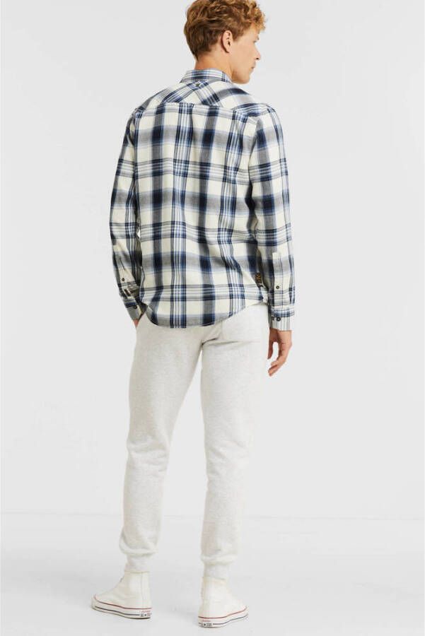 PME Legend geruit slim fit flanel overhemd 5330 blue horizon