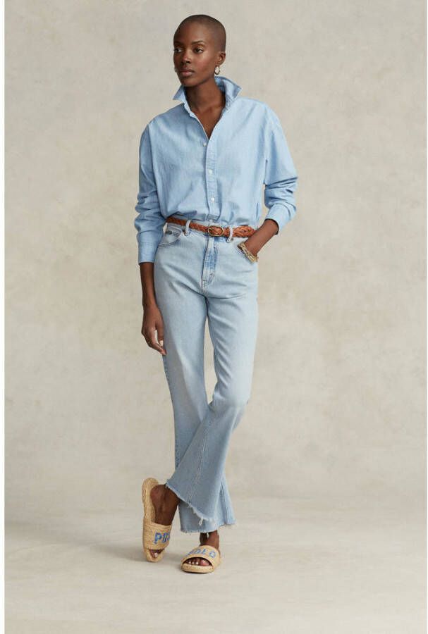 POLO Ralph Lauren denim blouse met backprint en borduursels blauw