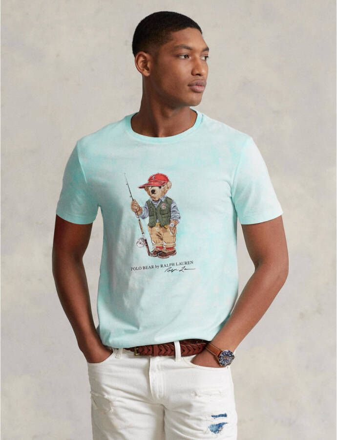 POLO Ralph Lauren slim fit T-shirt met printopdruk island aqua