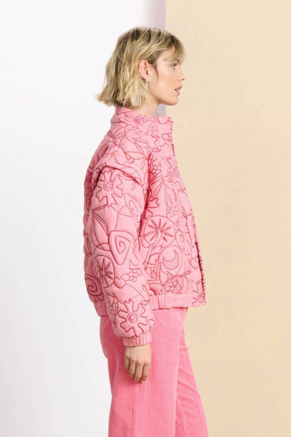 POM Amsterdam quilted jasje met all over print roze