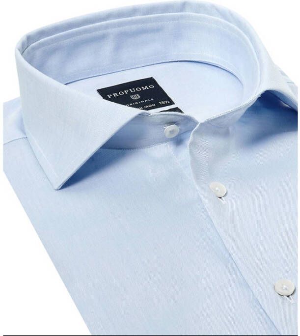 Profuomo slim fit strijkvrij overhemd blauw twill