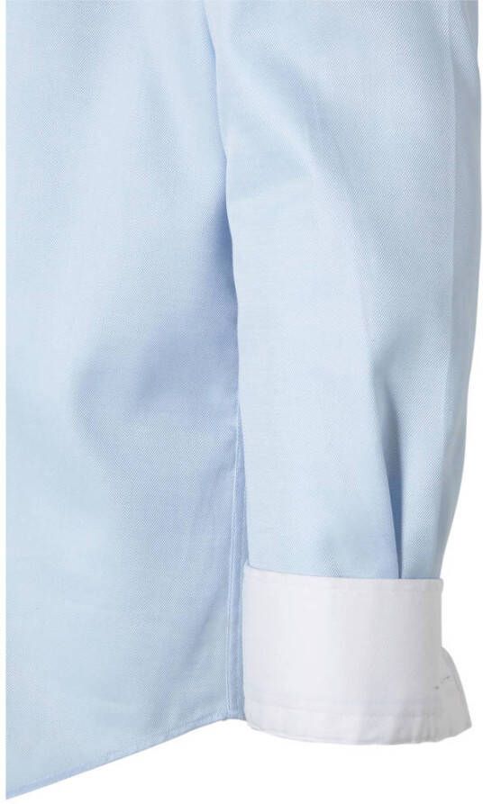 Profuomo slim fit strijkvrij overhemd blauw twill two-ply