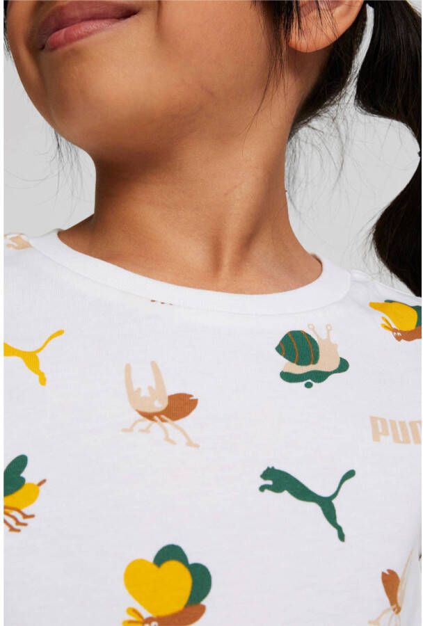 Puma T-shirt met all over print wit geel