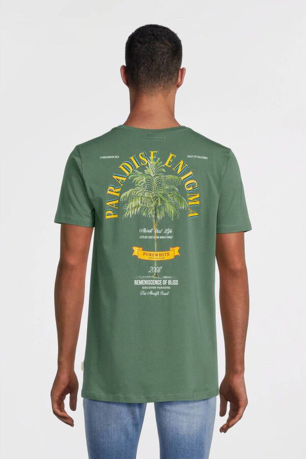 Purewhite regular fit T-shirt met backprint forest green