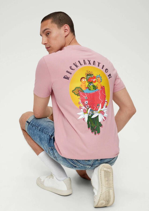 Q S by s.Oliver regular fit T-shirt met backprint roze