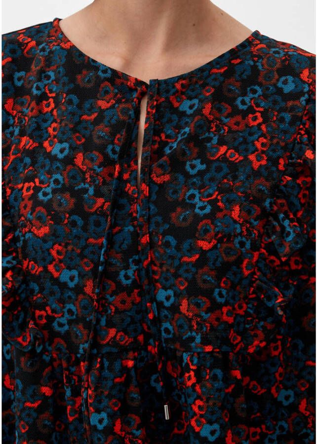 Q S designed by gebloemde jurk zwart blauw rood