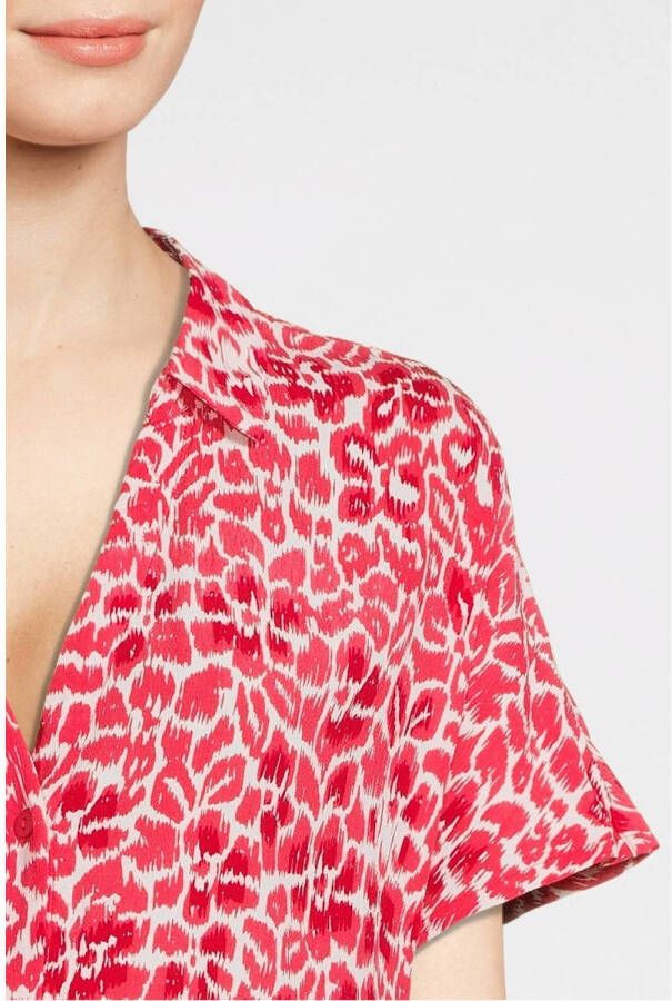 Saint Tropez blousejurk Blanca met all over print en ceintuur rood ecru