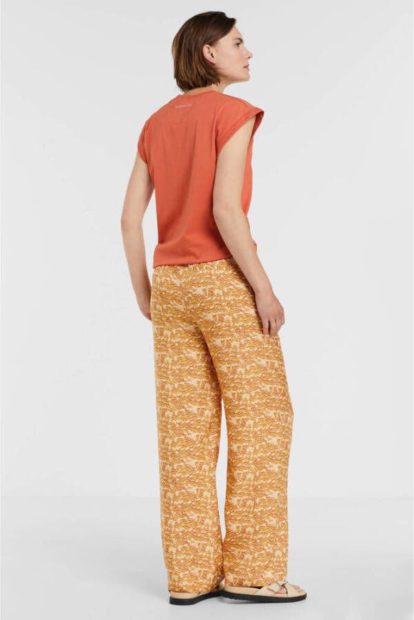 Scotch & Soda high waist wide leg palazzo broek met all over print oranje lichtroze