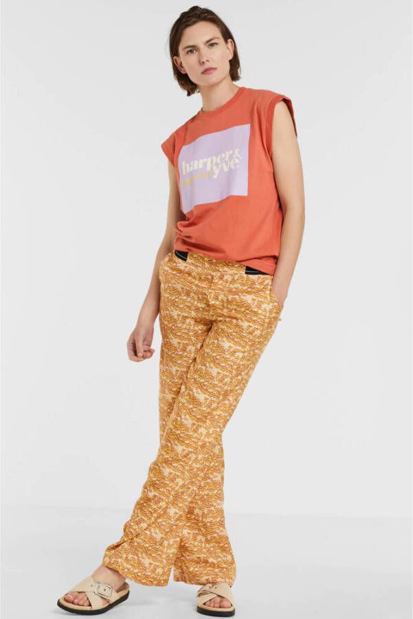 Scotch & Soda high waist wide leg palazzo broek met all over print oranje lichtroze