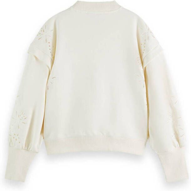 Scotch & Soda sweater Puff sleeve embroidery sweatshirt ecru